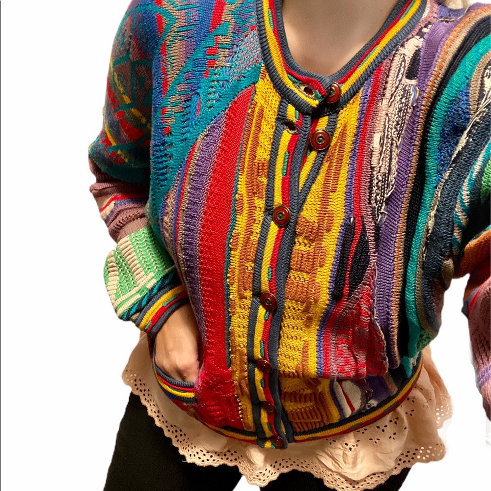Cuggi vintage rainbow Roman Numerals 80’s cardigan - Picture 1 of 9